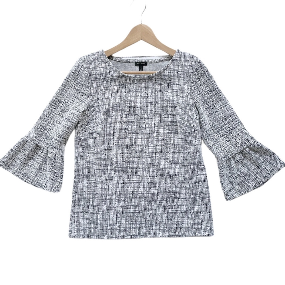 Talbots bell sleeve top black and white size large